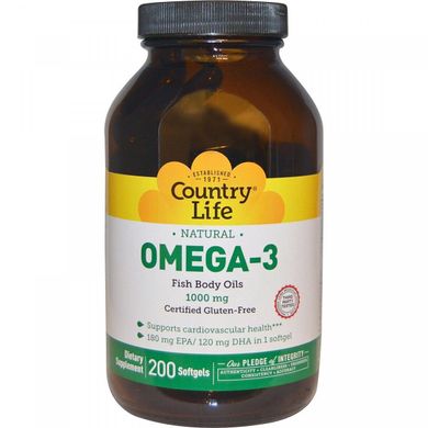 Country Life Омега-3 рыбий жир 1000 мг 200 мягких капсул