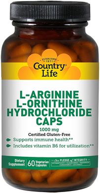 Country Life L-аргинин, L-орнитин 1000 мг 60 капсул