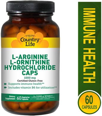 Country Life L-аргинин, L-орнитин 1000 мг 60 капсул