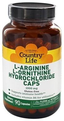 Country Life L-аргинин, L-орнитин 1000 мг 90 капсул